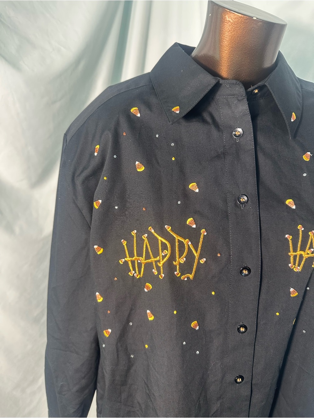NWT Vintage Karen Scott Black Button-Up Halloween Embroidered - Picture 2 of 9